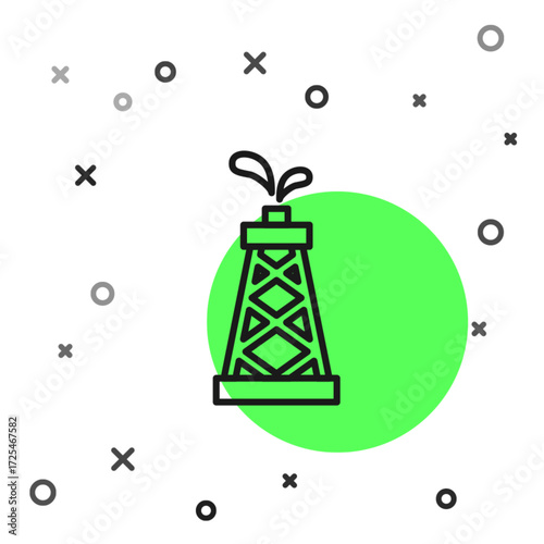 Black line Oil rig icon isolated on white background. Gas tower. Industrial object. Vector