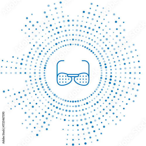 Blue line Glasses for the blind and visually impaired icon isolated on white background. Abstract circle random dots. Vector