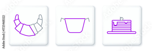 Set line Stack of pancakes, Croissant and Cooking pot icon. Vector