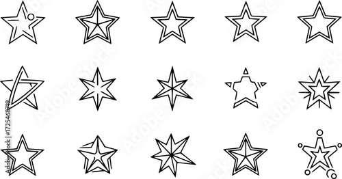Set of star icons in modern thin line style.