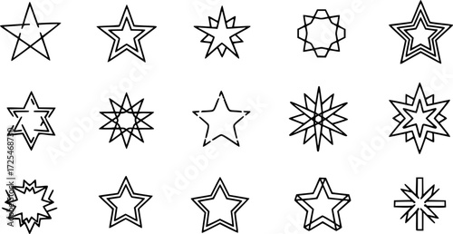Set of star icons in modern thin line style.
