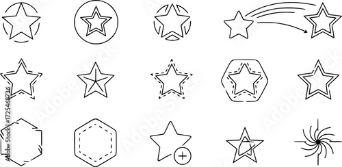 Set of star icons in modern thin line style.