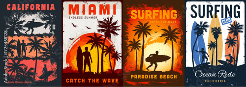 Surfing adventures in California at sunset