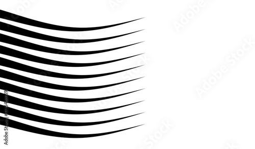 Linear Abstraction: A visually arresting study in contrasting shades, utilizing meticulously arranged black lines on an empty space to create a dynamic sense of depth and curvature.