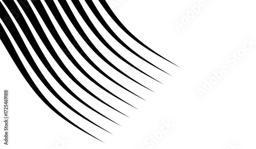 Linear Abstraction: A visually arresting study in contrasting shades, utilizing meticulously arranged black lines on an empty space to create a dynamic sense of depth and curvature.