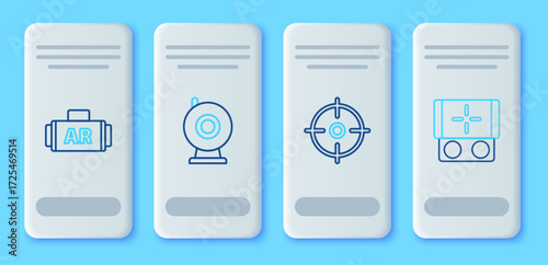 Set line Web camera, Target sport, Ar, augmented reality and Portable video game console icon. Vector