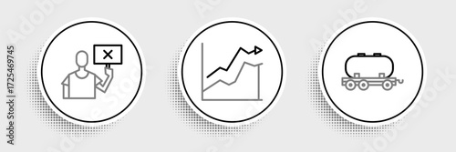 Set line Oil railway cistern, Nature saving protest and price increase icon. Vector