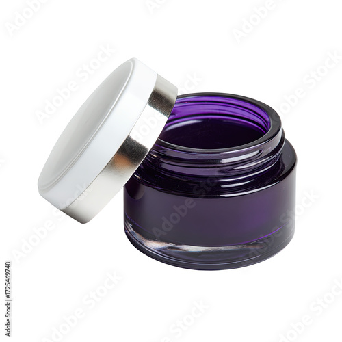 Purple jar of cream with open lid