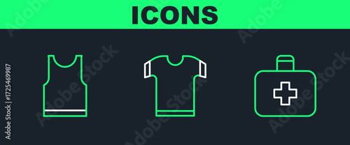 Set line First aid kit, Sleeveless T-shirt and icon. Vector