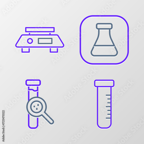 Set line Test tube and flask, and Electronic scales icon. Vector