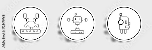Set line Robot, Robotic robot arm on factory and Disassembled icon. Vector