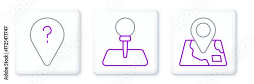 Set line Folded map with location marker, Unknown route point and Push pin icon. Vector