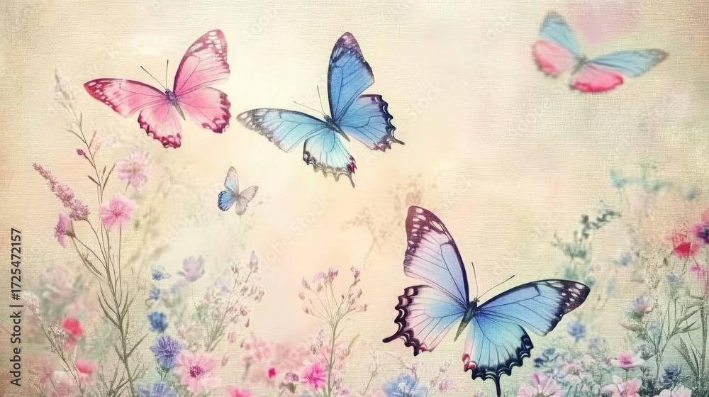 Fototapeta premium butterflies and flowers