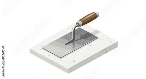 Isometric construction trowel on concrete slab for diy and building projects