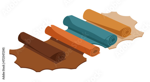 Colorful rolled leather on pieces of rawhide