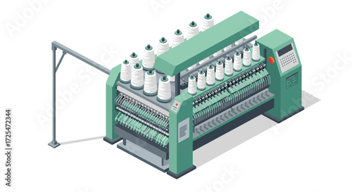 Modern isometric textile machine with yarn spools for industrial automation