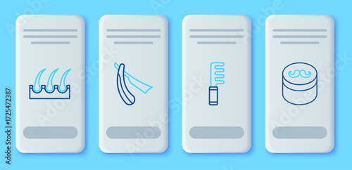 Set line Straight razor, Hairbrush, Human hair follicle and Gel wax for styling icon. Vector