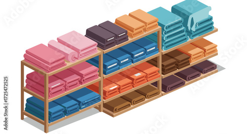 Neatly organized towel shelf in isometric style for modern interior design