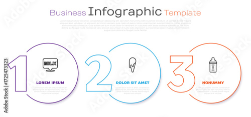 Set line Lettering milk, Ice cream waffle cone and Baby bottle. Business infographic template. Vector