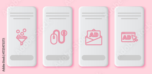 Set line Lead management, Advertising, and . White rectangle button. Vector