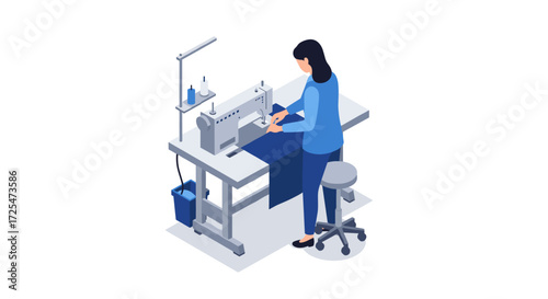 Woman sewing on industrial machine in modern workshop