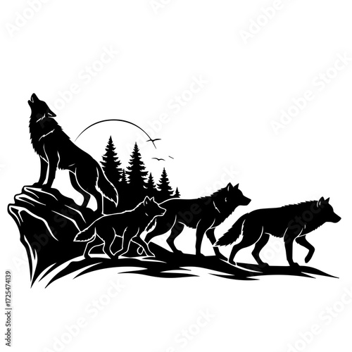 Sled Dogs Silhouette