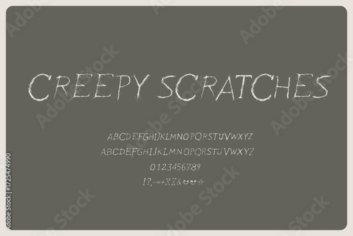 Creepy Scratches Scary Decorative Italic Font. A Distressed Horror Typeface With Rough Textures And Scratch Marks For Spooky Designs, Halloween Posters, And Fearful Themed Projects.