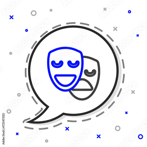 Line Comedy and tragedy theatrical masks icon isolated on white background. Colorful outline concept. Vector