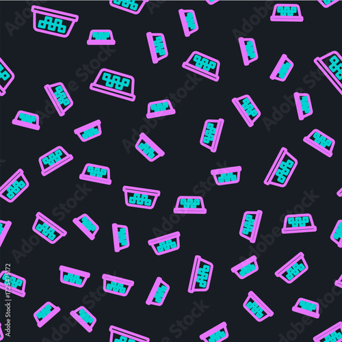 Line Taxi car roof icon isolated seamless pattern on black background. Vector