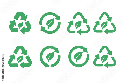 Green recycling symbols with leaf patterns on dark background