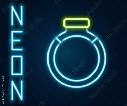 Glowing neon line Gold ring icon isolated on black background. Colorful outline concept. Vector
