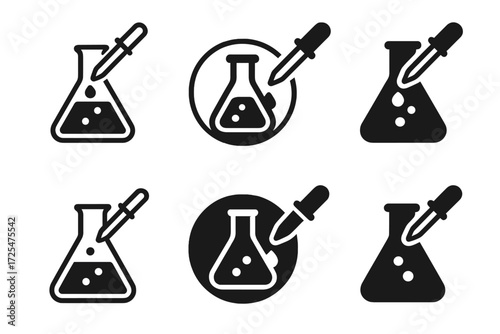Dark mode laboratory icons with dropper and flask elements