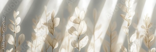 Serene Botanical Artistry Light and Shadow Play in Minimalist Composition with Natural Motifs