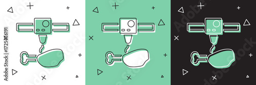 Set 3D printer chicken leg icon isolated on white and green, black background. 3d printing. Vector