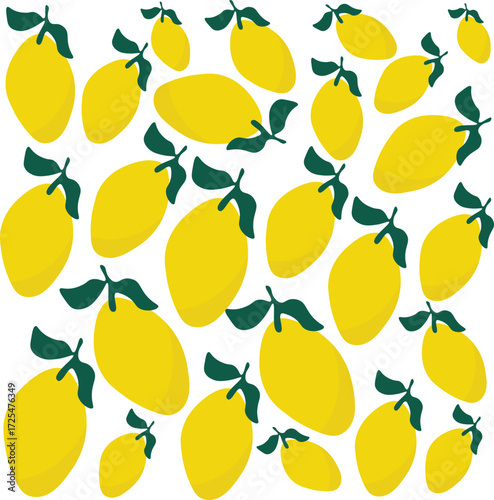Set of hand drawn lemon fruits with leaves. Summer design for pattern, poster, card, fabric, banner, wallpaper.