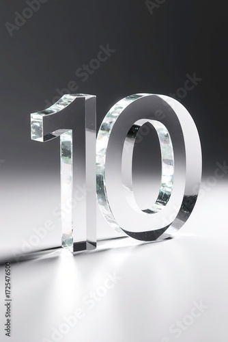 Number 10 metallic grey alphabet isolated on a white background