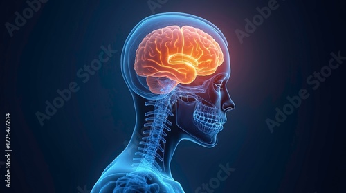 futuristic digital x ray of brain 3d render