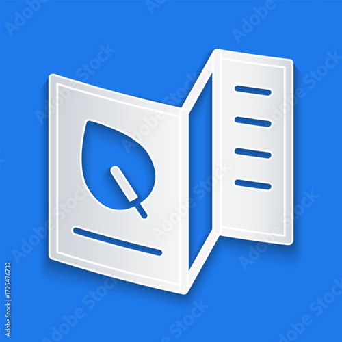 Paper cut Vegetarian food menu icon isolated on blue background. Vegan food menu for restaurant and cafe. Paper art style. Vector