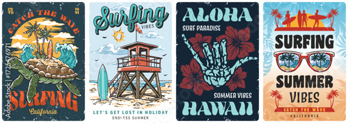 Catch the wave with vibrant surfing illustrations