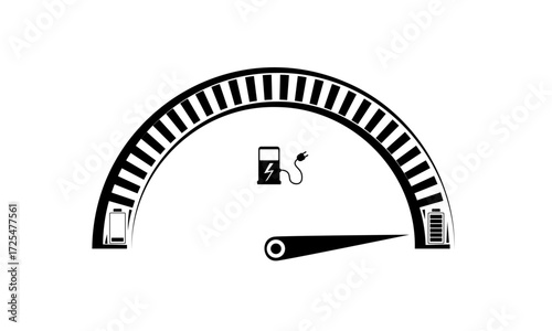 Black fuel consumption, car battery charging level indicator. Electric car, hybrid vehicle consumption icon. Automotive technology electric car concept vector.