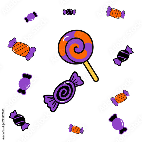 candy collection Flat halloween trick or treat