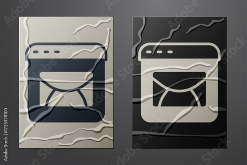 White Mail and e-mail icon isolated on crumpled paper background. Envelope symbol e-mail. Email message sign. Paper art style. Vector