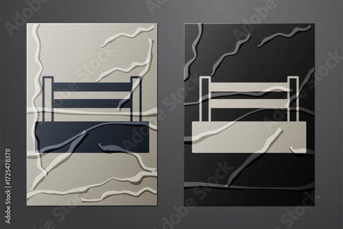 White Boxing ring icon isolated on crumpled paper background. Paper art style. Vector