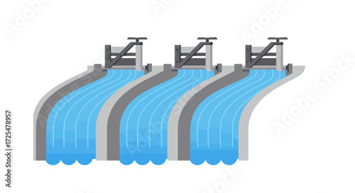 Triple Hydroelectric Dam with Controlled Water Flow.