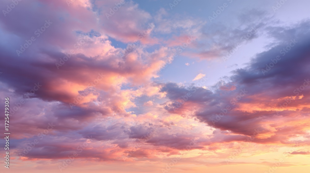Obraz premium ultra realistic photo of dramatic cloudy sky at sunrise, soft pastel gradient, natural abstract background, , real photography
