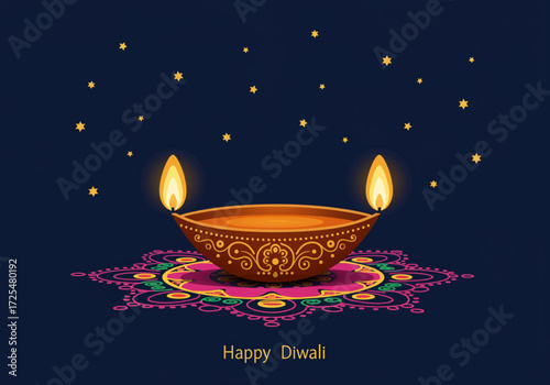 Diwali Celebration Background with Diyas and Mandala Pattern vector illustration