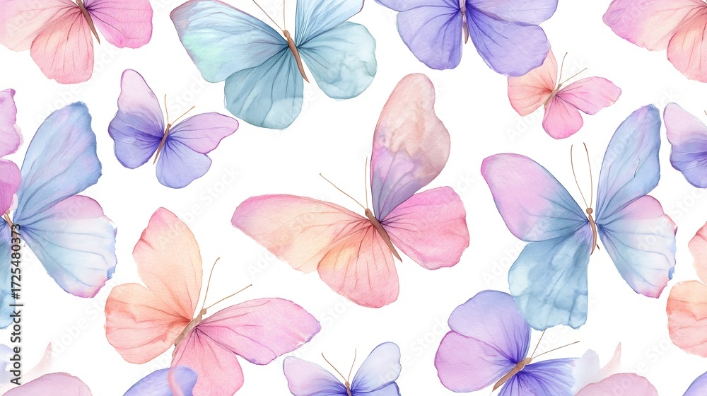 Obraz premium Delicate Watercolor Butterfly Seamless Pattern