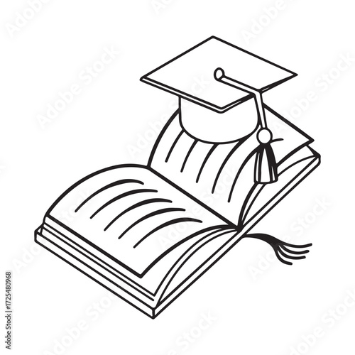 A stack of academic books topped with a graduation cap, diploma, and tassel signifies a student's educational achievement and successful college graduation