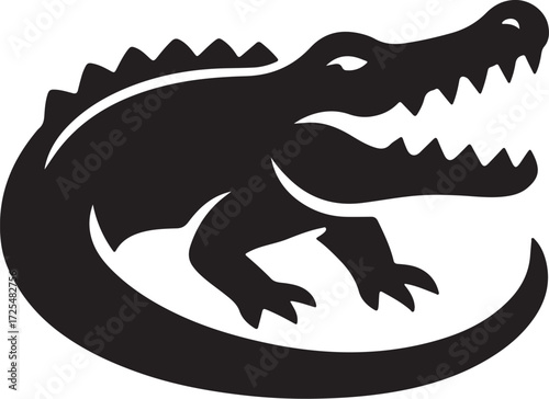 Striking crocodile silhouette ready for branding projects and bold designs, an edgy reptile symbol for logos, apparel, and captivating visual content