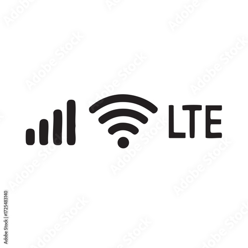 Mobile phone signal strength indicator with wi fi and lte symbols on a white background